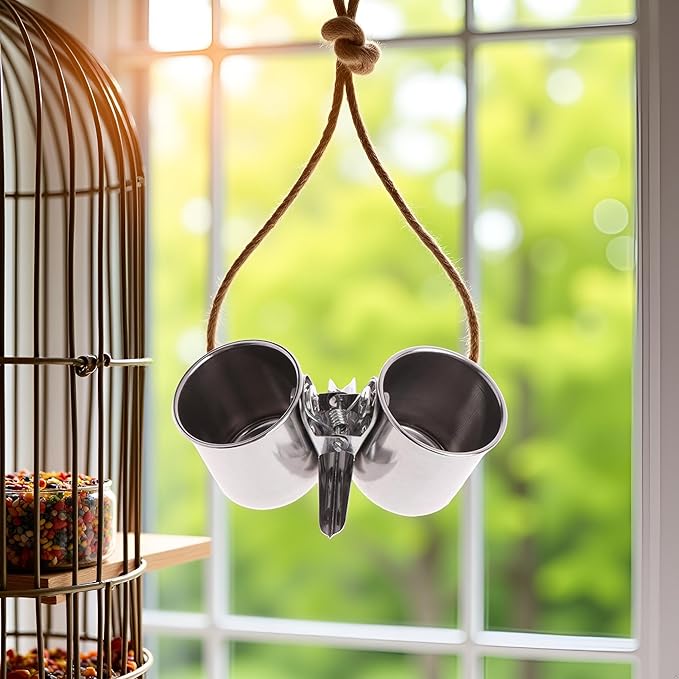 Parrot Feeding Cups Hanging Pet Animal Stainless Steel Birdcage Bowls for Cage Parakeet Bird Cage Accessories Suitable Small and Medium Bird Pet Supplies