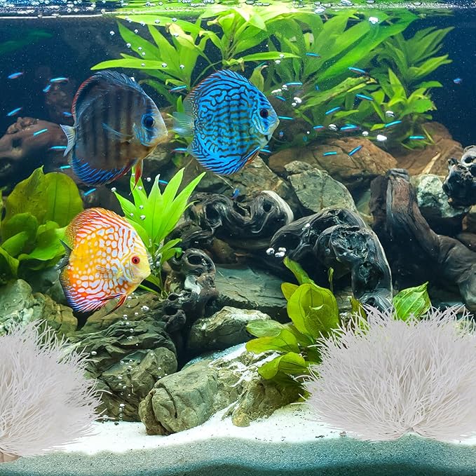 2pcs Aquarium Plants Decorations Artificial Fish Tank Plants Fish Tank Decorations Plastic Fishes Tanks Accessories Small Large Aquarium Decoration Plastic Artificial Plant(White)