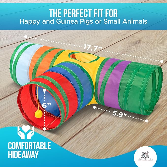 Tunnels with 3-Way Entrance - Cozy, Washable Guinea Pig Hideout - Interactive Cage Toys (Multicolor)