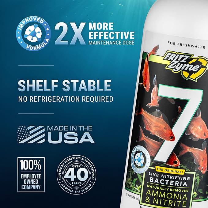 Fritz Aquatics FritzZyme 7 Live Nitrifying Bacteria Naturally Removes Amonia & Nitrite for Freshwater Fish (32-Ounce | 2-Pack)