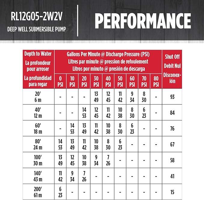 Red Lion RL12G05-2W2V Submersible Well Pump, 1/2 HP, 2-Wire, 230V, 12 GPM | For 4" or larger wells, Dependable performance for depths to 120', Steel casing with thermoplastic discharge, 14942402