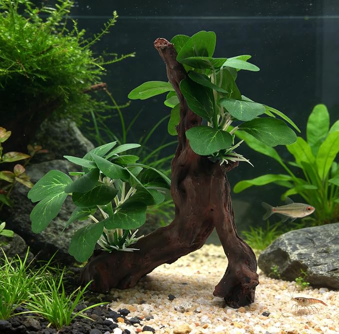 M2cbridge Artificial Fish Tank Plants Aquarium Aquatic Water Grass Green | base shaped of tree trunk, zero maintenance, soft without scratching