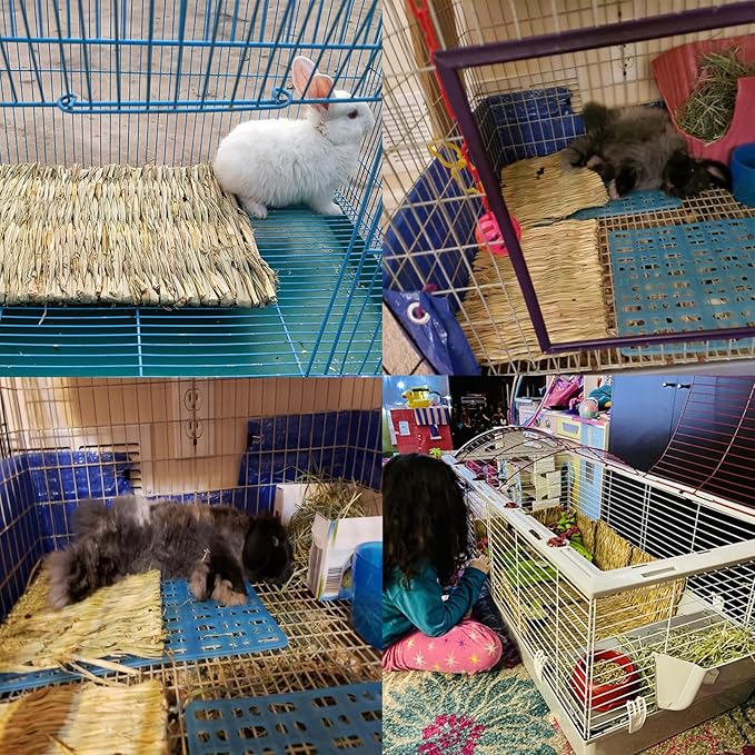 PINVNBY 6 Pack Rabbit Grass Mat,Bunny Natural Straw Woven Bed,Small Animal Cages Hay Nest Sleeping,Chewing,Nesting and Toys for Rabbits Guinea Pig Hamster Hedgehog and Squirrel Bed Mat