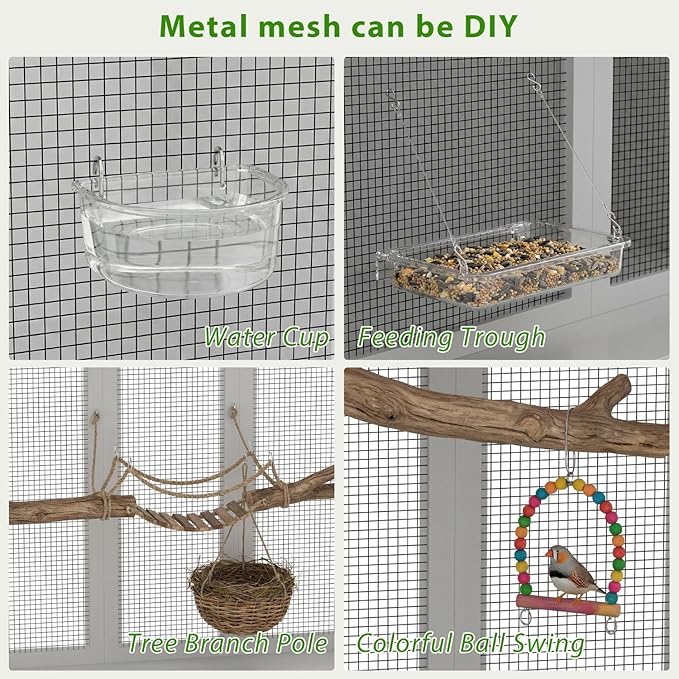 70.8" Tall White Bird Cage with Storage Cabinet, Large Flight Parrot Cage with Lock and 4-Sided Metal Mesh Design, DIY-Friendly, 47.2" Wide Bird Cages for Parakeets, Cockatiels, Finches