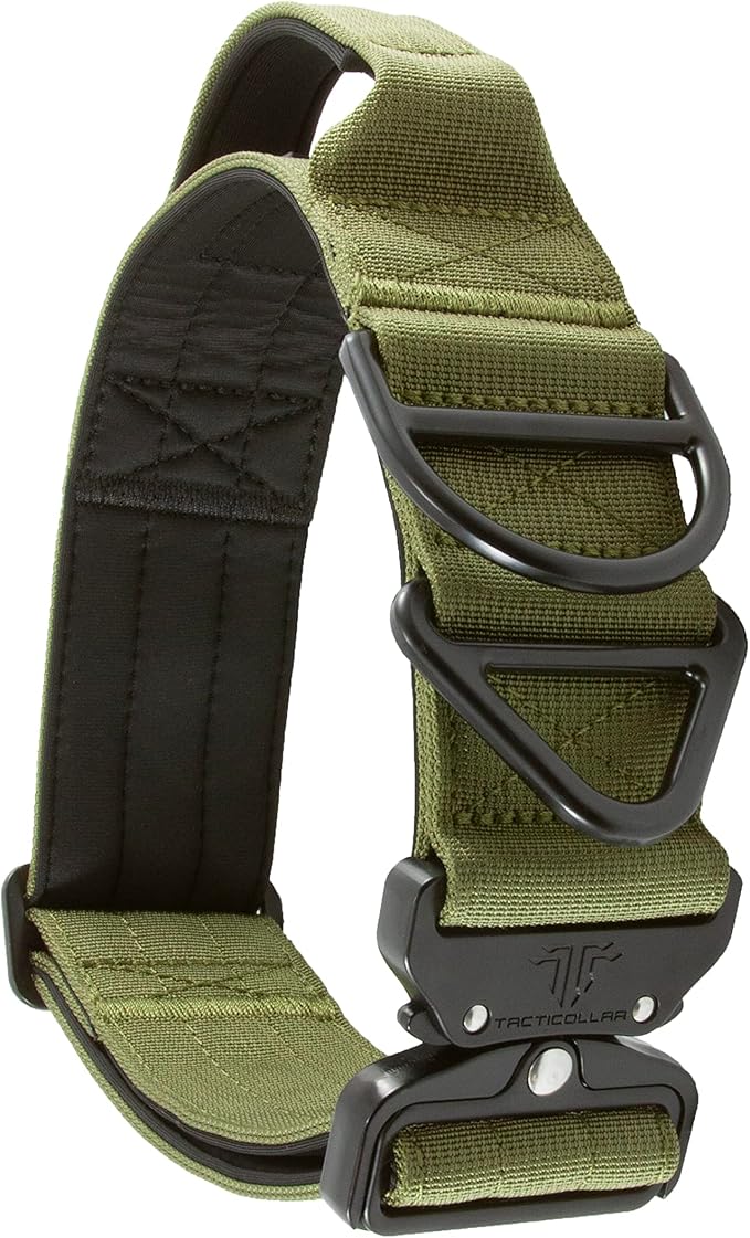 Tacticollar - 2 inch Tactical Dog Collar with Handle for Medium and Large Dogs, Mil Spec Nylon Collar, Quick-Release Metal Buckle, Neoprene Padded Inside (Medium, Olive Green)