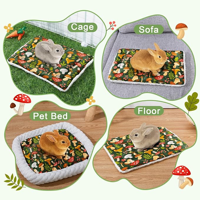 Glittme 2Pcs Bunny Bed Rabbit Bed for Indoor Cage Soft Guinea Pig Bed Fleece Mat Pad Warm Small Animal Bedding Accessories for Hamster Ferret Washable Non-Slip Rabbit Hide House Liner