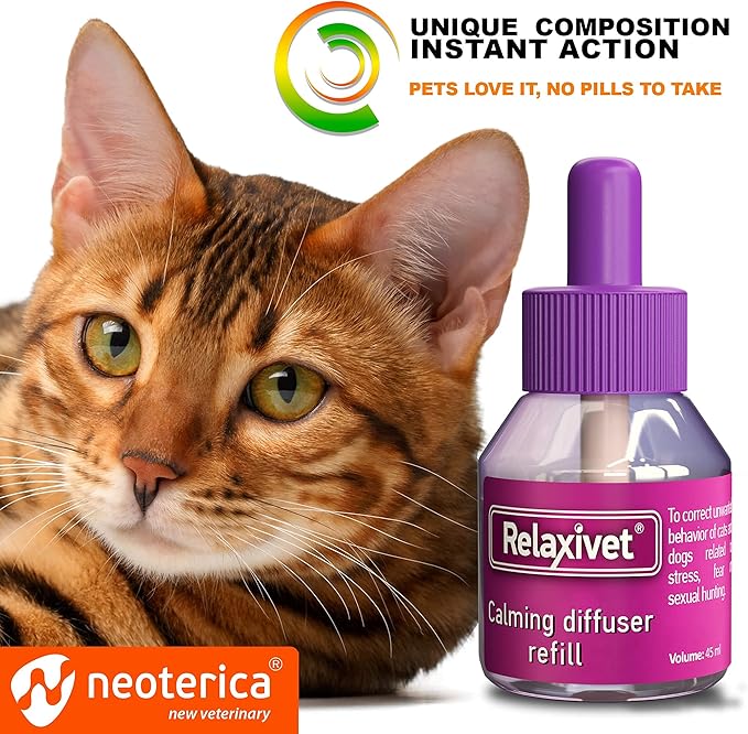 Calming Cat Diffuser Refill & Anti Anxiety Pet Products - Feline Calm Pheromones & Cats Comfort - Stress Relief with New Zone, Fighting with Dogs & Behavior Control (2 Refills (Diffuser not included()