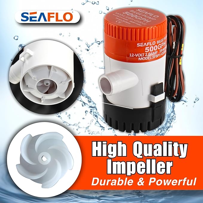 SEAFLO 01 Series 500 GPH Bilge Pump – 12V, 3/4" Outlet, Marine Submersible Pump with Anti-Airlock Protection, CE & Rohs Certified, 4-Year Warranty | Reliable for Boats and Marine Applications
