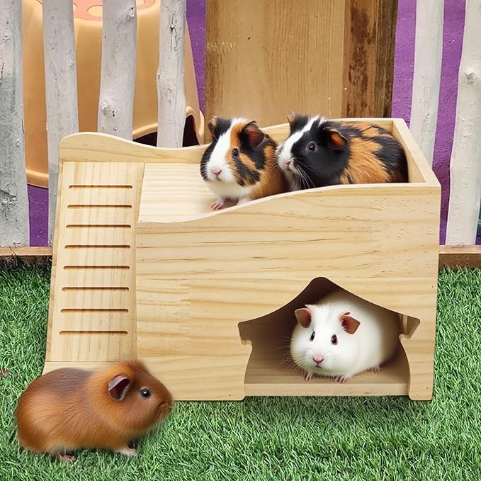 Covzoe Guinea Pig Hideout, Large Hamster Wood House Castle with Stairs and Window, No Assembly Required, Small Animal Bed Hut Habitats, Ideal for Chinchillas Dwarf Mice Gerbils