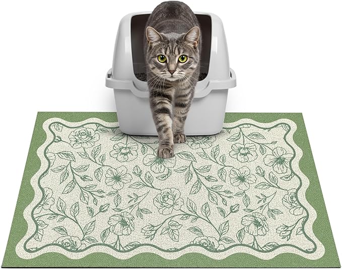 Glittme Premium Cat Litter Mat 24"x15" - Non-Slip & Waterproof Litter Trapping Mat for Litter Boxes - Soft Mesh Kitty Sand Catcher Pad Easy to Clean & Washable Floor Protector
