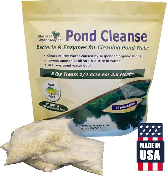 Pond Cleanse 5 lb (10 Packets) | Natural Cleaner & Water Clarifier Packets | Treats up to 1.25 Acres