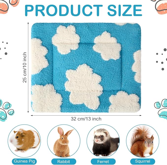 Haull 4 Pcs Waterproof Guinea Pig Bedding Guinea Pig Bed Plush Cage Liners Soft Rabbit Dog Crate Pad Cat Mat Reversible Cozy Animal Pee Pad Hamster Bunny Mat Accessory(White Cloud,13 x 10 Inch)