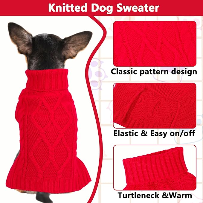 Dog Sweaters for Small Dogs Red Dog Christmas Sweater Winter Doggy Clothes Turtleneck Puppy Sweater Warm Pet Clothes Knitted Solid Cat Dogie Outfit XS~L(Red,XS)
