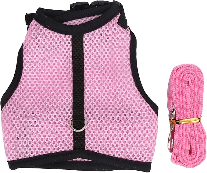 Pet Pink Mesh Traction Harness Chest Back with Leash for Rabbit Guinea Pig Pet Supply(L-Pink)