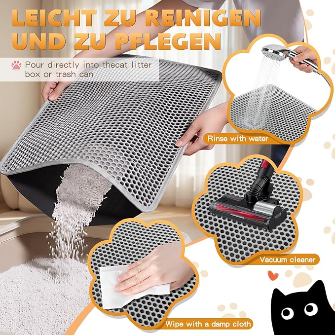 Cat Litter Mat, Honeycomb Double Layer Waterproof & Urine Resistant Non-Slip Litter Trapping, Easy Clean Washable Scatter Control for Litter Box (Gray, 30x24 Inch)