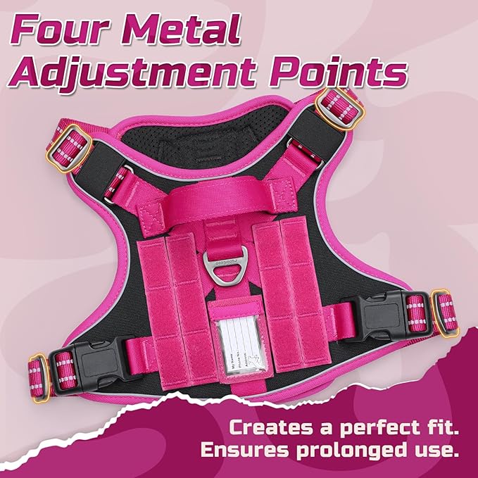 rabbitgoo Tactical Dog Harness for Large Dogs, No Pull Military Service Vest with Handle & Molle, Easy Control for Training Walking, Adjustable Reflective Straps, Black & Rose Red, XL