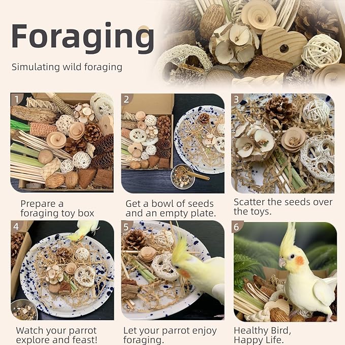 40PCS Natural Foraging & Chew Parrot Toy,Shredding Box for Parakeets, Cockatiels, Conures & Lovebirds and Other Small to Medium Birds (Large)