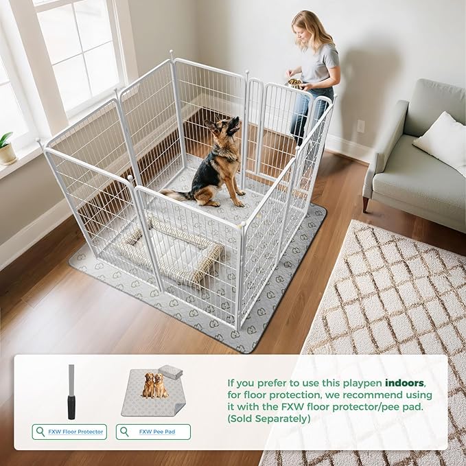 FXW Rollick Unleashed Dog Playpen for Indoor, Yard, RV Camping, 45 inch 8 Panels for Large Dogs, White│Patented