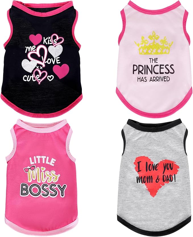 Pistha 4 Pack Dog Shirts Summer Printed Puppy Clothes Cute Sleeveless Pet T Shirts Dog Clothes for Small Medium Dogs Cats Girl(M)