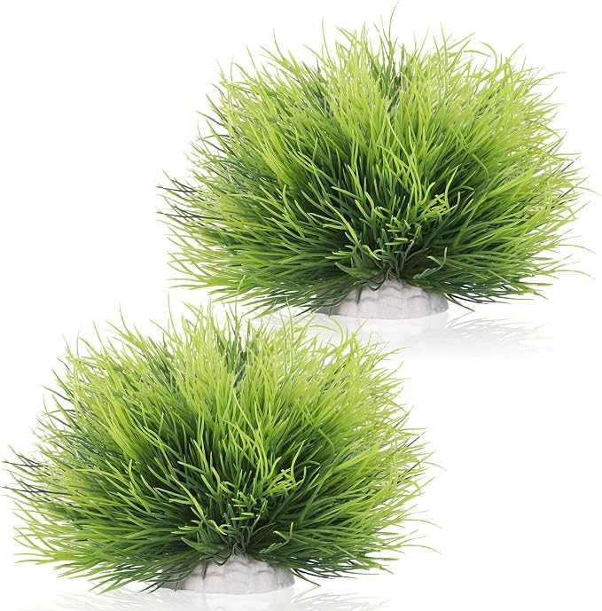 IBWell 2pcs Artificial Aquarium Plants Decor Green Grass Plastic Hideout Waterscape Ornament Fish Tank Accessories for Turtle Betta Hides - Large