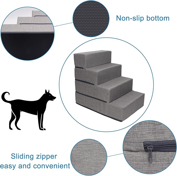 4-Tier Pet Foam Stairs for Tall Beds and Couches, for Small to Medium Pets, Gray