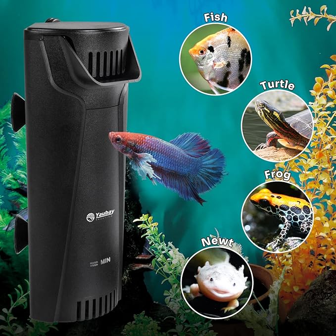 Yaubay Quiet Internal Aquarium Filter, 3-Stage Bio-Filtration Low-Level Waterfall Small Power Filter with Protective Grate for Up to 10 Gallon Fish Turtle Shrimp Tank Filtration (Filter) (Filter)
