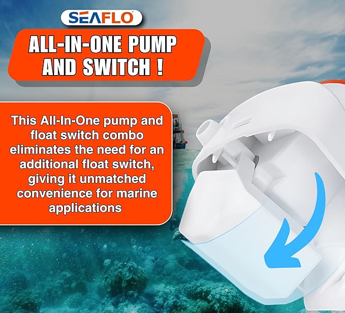 SEAFLO 06 Series Automatic Submersible Bilge Pump - 750GPH, 12V, 3/4" Outlet, 4-Year Warranty! - All-in-One Pump and Float Switch, Snap-Off Strainer, Compact Marine Boat Yacht Bilge Pump CE & Rohs