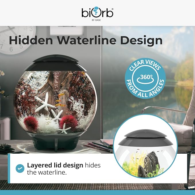 biOrb Halo 15 Acrylic 4-Gallon Aquarium with Multi-Color Remote-Controlled LED Lights Modern Compact Tank for Tabletop or Desktop Display, White