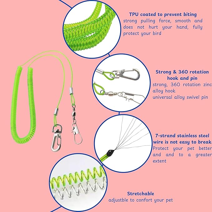 Pigeon Diaper Harness and Bird Leash, Diapers for Birds with Leash, Bird Diapers for Pigeons, Diaper Pants for Cockatiel African Grey Parrot Budgie, Cage Accessories (M-Green)