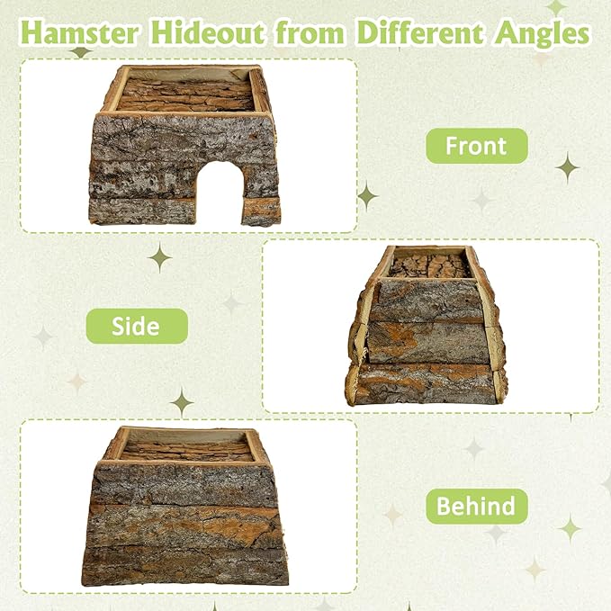 kathson Bark Wood Dwarf Hamster House Mouse Natural Chewable Hideout Hut Mice Resting Room Hamster Cage Accessories for Dwarf Hamster Mice Young Syrian Hamsters and Other Small Animals