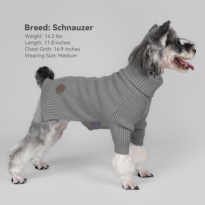 cyeollo Dog Sweater Warm Turtleneck Knitted Sweaters with Long Sleeves Winter Dog Clothes Sweaters for Dogs, Grey L
