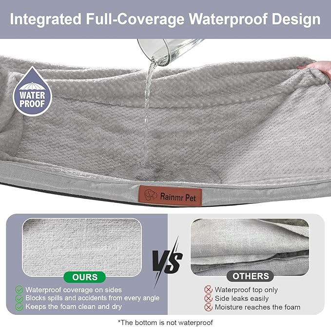 Rainmr Orthopedic Dog Beds for Large Dogs, Memory Foam Dog Beds Large Sized Dogs, Washable Removable Cover, Nonskid Bottom, Waterproof, for Indoor, Outdoor, Crate ＆ Car Use, 44x32x6 Inches, Light Grey