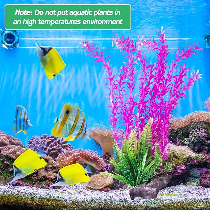 Hamiledyi Aquarium Plastic Plants Aquarium Decor Artificial Fish Tank Plants Lifelike Tall Fish Tank Decorations Aquarium Plant Suitable for Saltwater and Freshwater 15.7in 2pcs