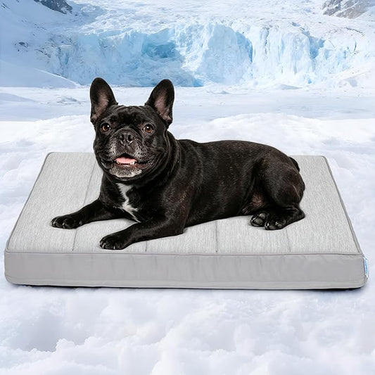 Cooling Dog Bed for Medium Dogs - Orthopedic Pet Beds with Memory Foam, QMAX>0.5, Waterproof Removable Washable Cover for Hot Weather, Gery, 30" L x 20" W x 3" H