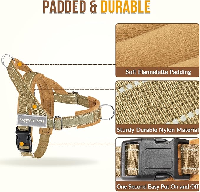 Lukovee No Pull Dog Harness & Leash Set - Heavy Duty Dog Vest Harness with Soft Padded for Medium Large Dogs, Adjustable Reflective Tactical Pet Harness for Easy Walk and Training (L, Yellow)