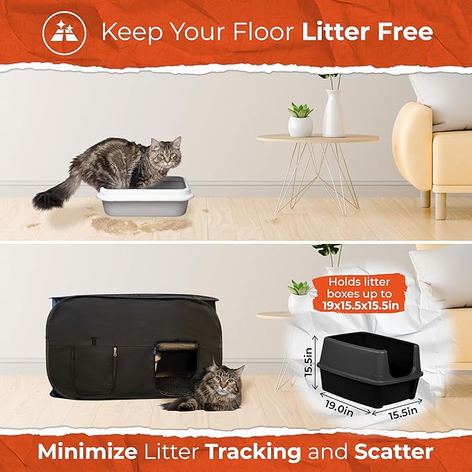 Pexter Cat Litter Box Enclosure, Dog Proof, Discreet and Hidden Litter Box, Kitty Litter Trap Design with Easy-Clean Feature, Scoop and Deodorizer Storage Pockets, Lightweight and Waterproof