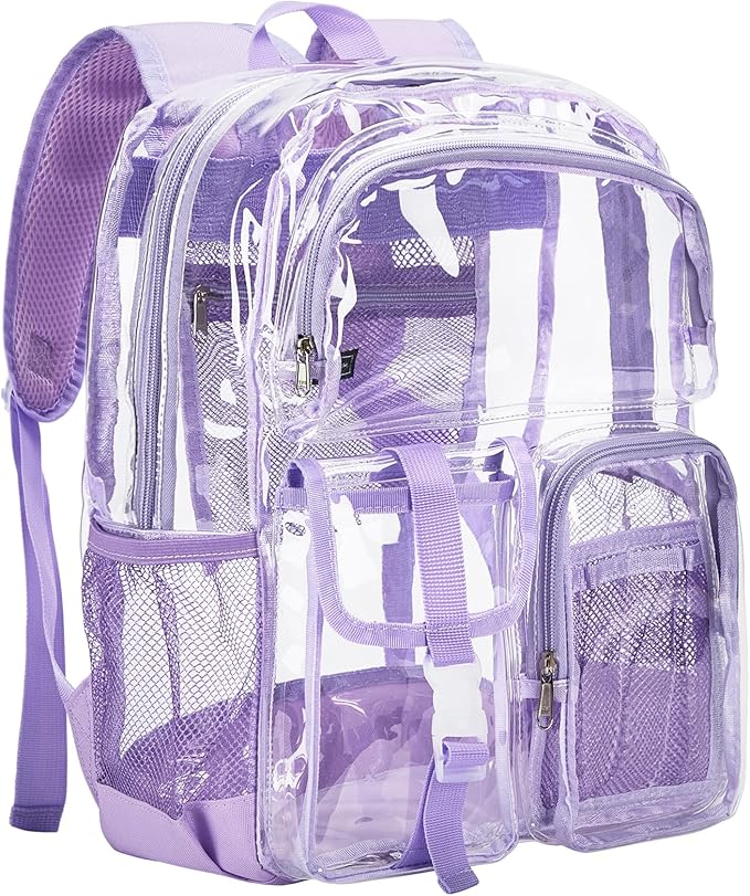 Vorspack Clear Backpack for School - Heavy Duty Transparent Bookbag for Girls Boys Large See Through backpacks for Work, College, Travel - Purple