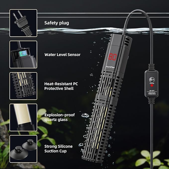 Aquarium Heater for Fish Tank - 300W Submersible Fish Tank Heater | with Digital Display & Adjustable External Controller, Leaving Water Protection for 40-75 Gallon Freshwater Saltwater Tanks