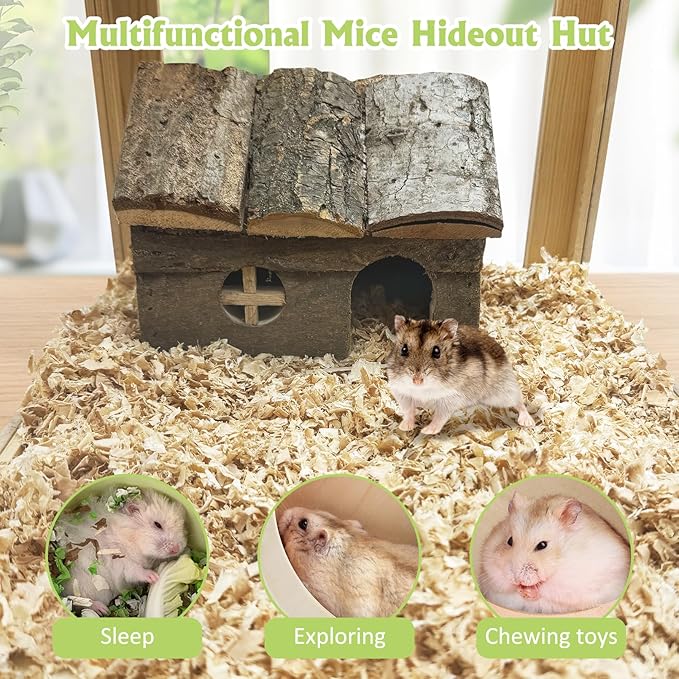 kathson Bark Wood Dwarf Hamster House with Small Window Mouse Natural Chewable Hideout Hut Mice Resting Room Hamster Cage Accessory for Dwarf Hamster Mice Young Syrian Hamsters and other Small Animals
