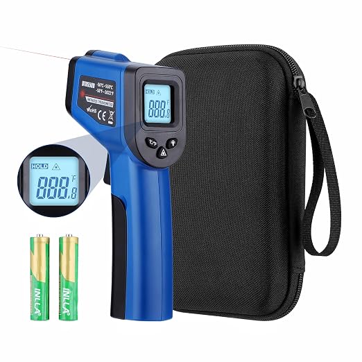 Digital Laser Thermometer for Griddle,Infrared Temperature Gun for Cooking | Larger Font Clear LCD Backlit, -58℉~1022℉ IR Thermometer for Blackstone Pizza Oven Deep Frying, Hard Carrying Case, Blue
