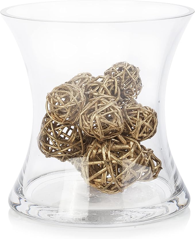 Unique Bouquet Vase, 5.5" W 6" H, Clear Short Hurricane Concaved Glass Flowers Vase for Home Wedding Event Decor (1 Piece)