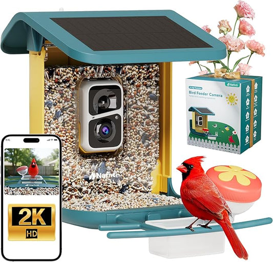 Bird Feeder with Camera, Support 2.4GHz/5GHz, 2K Live Steam for Outdoor, 1.8L Large Capacity, AI Identify Auto Capture Videos, Camera Bird Feeders for Outside, Ideal Gift for Mothers Day (Dark Blue)