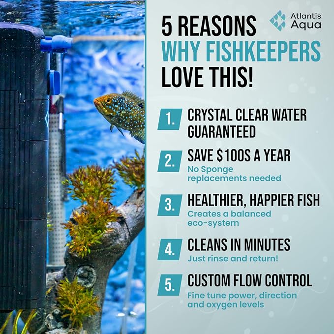20 Gallon Fish Tank Filter up to 55 Gallons | Quiet Fish Tank Filter | Crystal Clear Water | Turtle Tank Filter | Submersible Aquarium Filter, Filter for Fish Tank, 50 Gallon Fish Tank Filter