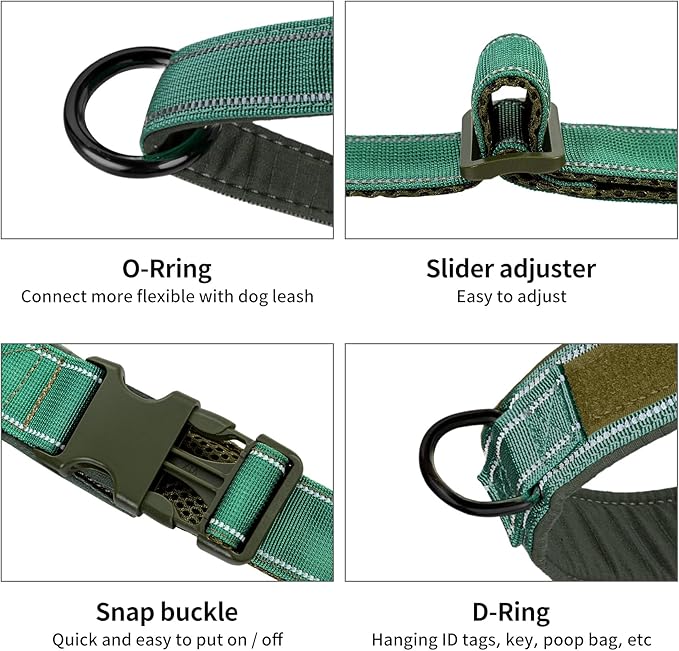 Annchwool No Pull Dog Harness with Soft Padded Handle,Reflective Strip Escape Proof and Quick Fit to Adjust Dog Harness,Easy for Training Walking for Small & Medium and Large Dogs(Green,M)