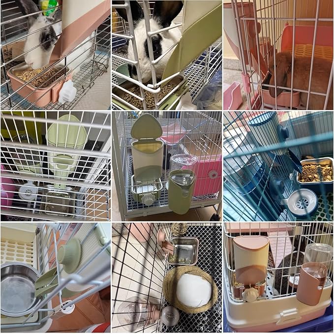 Rabbit Hay Feeder, 3-in-1 Feeding Set with Food Bowl and Hanging Funnel for cage, Hay Rack for Bunny Guinea Pig Chinchilla (Blue)