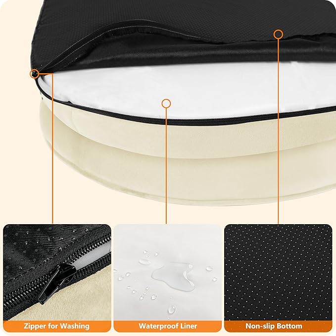 Dwanton Orthopedic Dog Bed for Medium Dogs with Gel Memory Foam, Waterproof Dog Sofa, Washable Pet Bed with Four Sided Bolster Cushion, Removable Cover & Non-Slip Bottom, 36", Beige