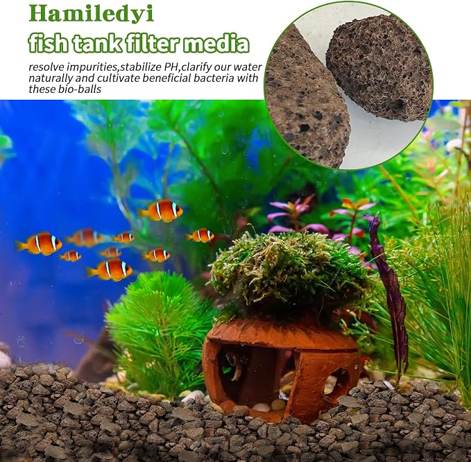 Hamiledyi 6 LB Aquarium Filter Media Bio Balls Ceramic Rings Media with Mesh Bag for Fish Tank and Pond Canister Biological Biofilter Filter (Black)