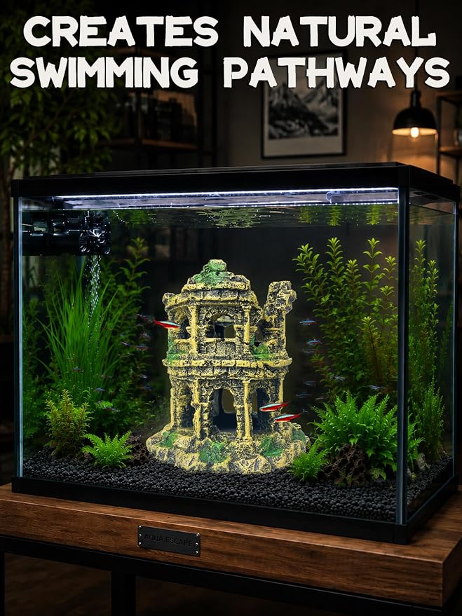 Fish Tank Decor - Antique Roman Column Ruin Decor for Aquarium, Hideout with European Castle Texture for Betta, Guppy, Shrimp - Safe Aquatic Decoration, Fish Hiding House（Cylinder）
