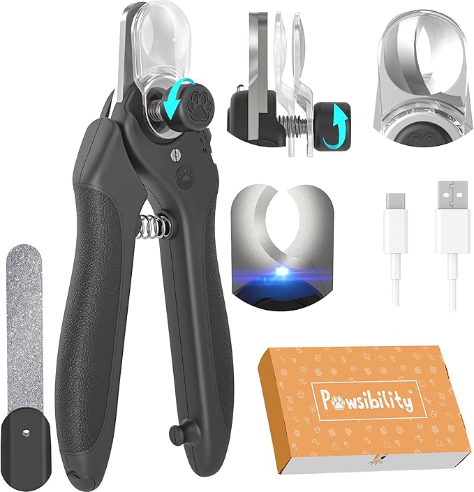 Pawsibility Pet Nail Clipper PRO 2026 - Quick-Vision LED Light | 2-Stage Adjustable Professional-Grade Blade | Adjustable Magnifier Safety Guard - for Cats, Small, Medium and Large Dogs - Black
