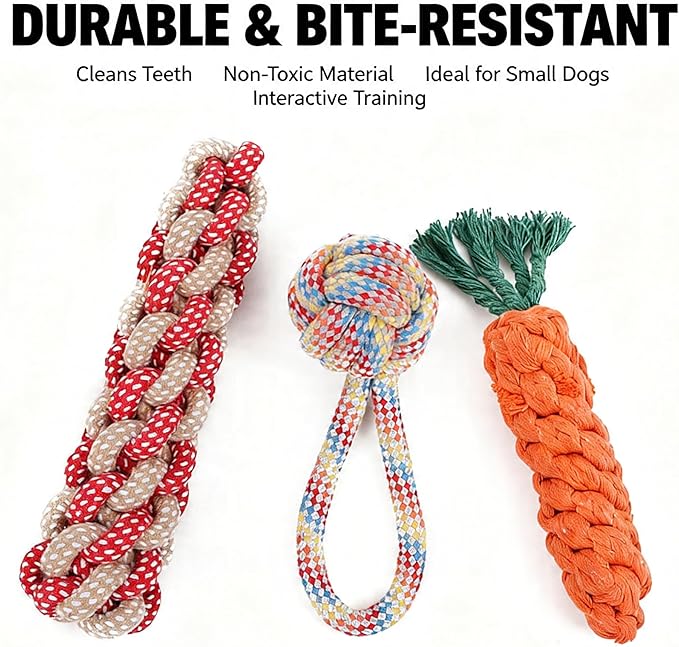 3PCS Natural Cotton Rope Toys for Small Dogs and Puppies, Dog Dental Care Chew Toys for Teething, Anxiety Relief, Helps Clean Teeth & Prevent Furniture Destruction(Corn cob Set)
